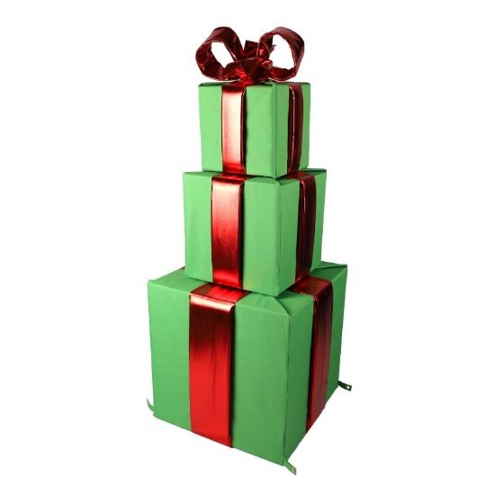 Picture of Nylon Green Gift Boxes Set of 3 Stacking with 1 Red Mylar Bow